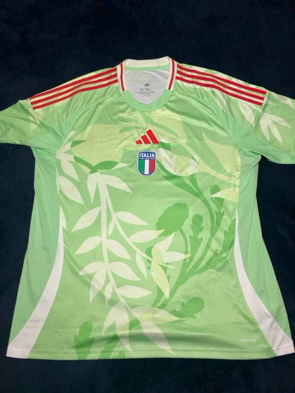 adidas Light Green Italy Graphic Men's Soccer Jersey with Red Accents